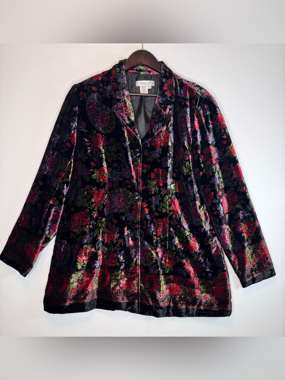Coldwater Creek Black Floral Velvet Whimsigoth Button Front Jacket in size XL